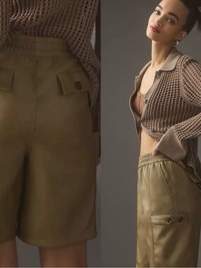 NWT Anthropologie x Avec Les Filles Olive Utility Side-Slant Pockets Shorts L